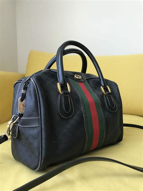 gucci boston bag black leather|vintage black gucci handbag.